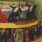 This detail from an illustration in a 1911 Industrial Workers of the World publication depicts a class of workers struggling to hold up finely dressed elites while they drink and dine. Rhetoric about class warfare has waxed and waned in American politics, and is frequently employed by both sides in debates about tax law and other economic policies.