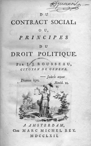 Social Contract cover. Jean-Jacques Rousseau 1762.