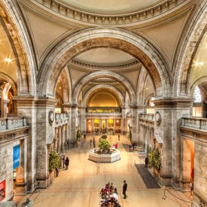 Beautiful Great Hall of Metropolitan Museum of Art with tall arches and copious space