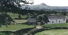 Slemish Mountain prominent above the farmland