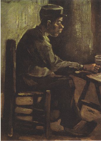 Early, somber van Gogh. Farmer at a table