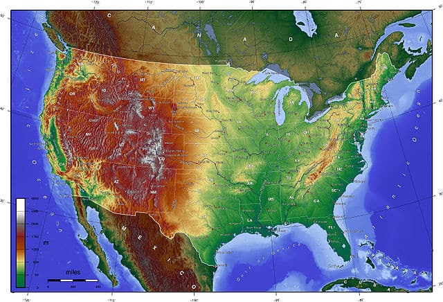 Map of USA without state boundaries