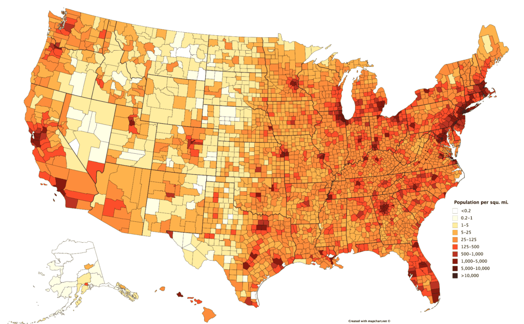 Population density varies widely across the United States