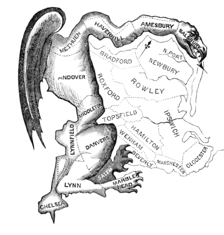 Original political cartoon on which gerrymander election districts were lampooned