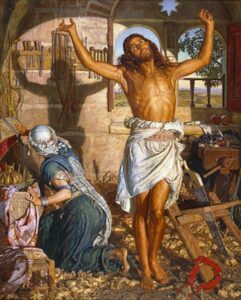 William Holman Hunt painting "The Shadow of Death" with highly detailed extraneous imagery.